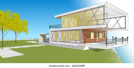 Similar Images, Stock Photos & Vectors of 3d Illustration House Sketch