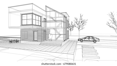 Architectural Sketch House 3d Illustration Stock Illustration 679080631 ...