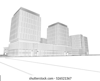 Architectural Wireframe Plan 3d Rendering Stock Illustration 526521367 ...