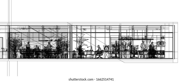 Architectural Wireframe Sectional Elevation Design