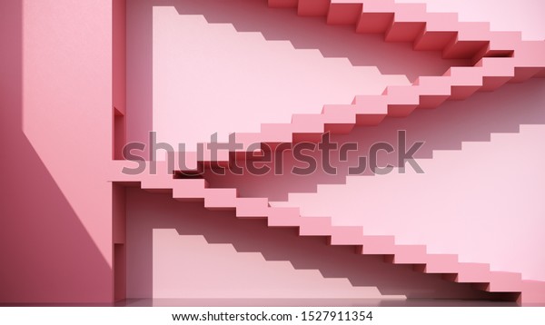 明るいピンクの背景に階段 3d レンダリング 広告 ビジネス プレゼンテーション 壁紙など シンプルでスタイリッシュで人気の高いアーキテクチャイラスト のイラスト素材