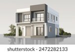 Architecture 3d rendering illustration of modern minimal house on white background