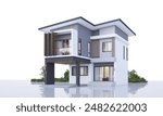 Architecture 3d rendering illustration of modern minimal house on white background