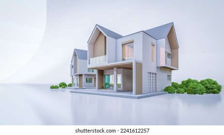 Architecture 3d rendering illustration of modern minimal house on white background - Shutterstock ID 2241612257