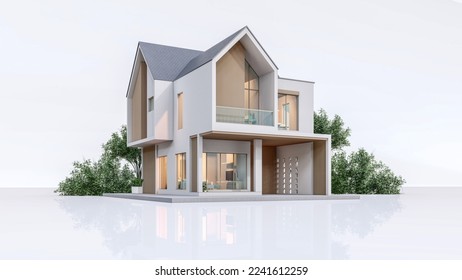 Architecture 3d rendering illustration of modern minimal house on white background - Shutterstock ID 2241612259