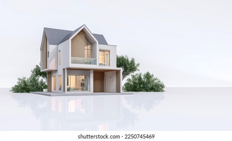 Architecture 3d rendering illustration of modern minimal house with natural landscape - Shutterstock ID 2250745469