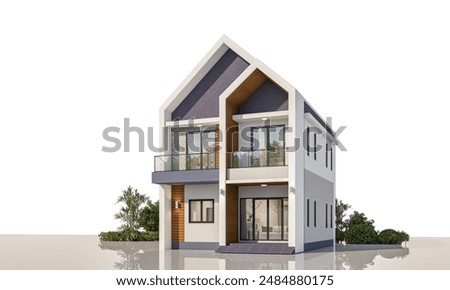 Architecture 3d rendering illustration of modern minimal house on white background