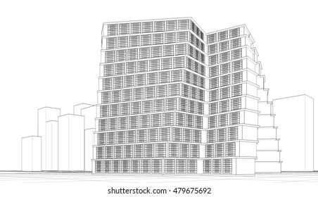 3d Modern High Rise Building On Stock Illustration 1051945577 ...