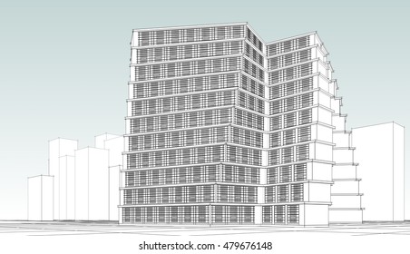 3d Modern High Rise Building On Stock Illustration 1051945577 ...