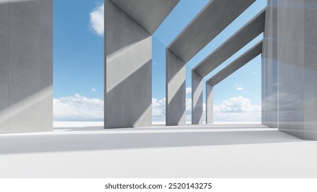 Architecture background geometric arched interior 3d render