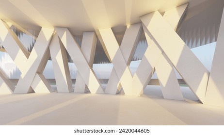 Architecture background geometric design in interior 3d render