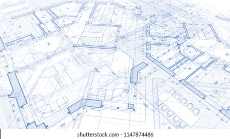 Sample Architectural Blueprints Over Light Gray Stock Illustration 80400700