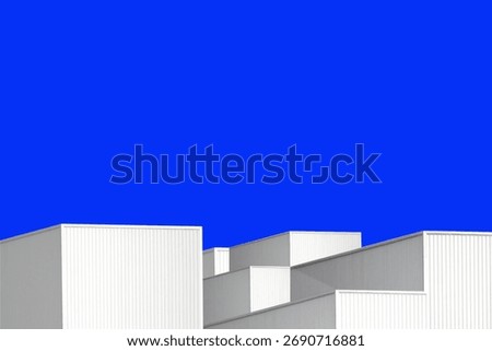 architecture design square shape corrugated wall geometric buiding. The factory warehouse is exterior decorated with corrugated texture to create a point of interest with beautyl