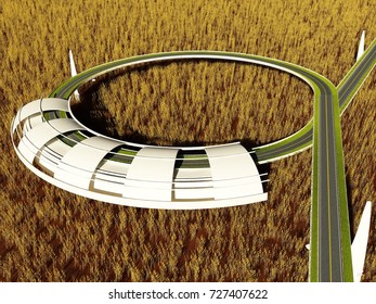 Architecture in the field..,3d render