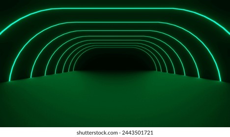 Architecture interior background glowing empty arched pass 3d render