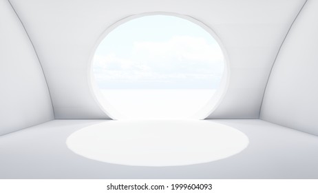 Architecture interior background room with round window 3d render