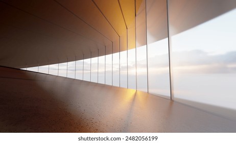Architecture interior background round room with panoramic windows 3d render