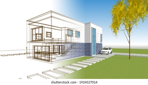 Architecture Sketch House 3d Rendering