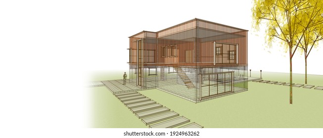 architecture sketch house 3d rendering