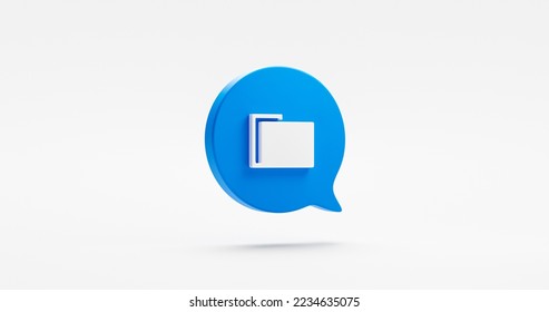 Archive folder web document 3d icon isolated on white background with blue speech bubble message data storage concept or business file directory project and information website stationery portfolio.