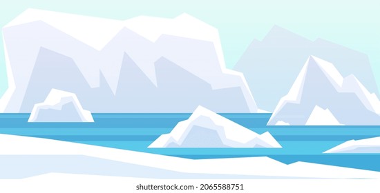 Arctic Landscape. Beauty North Pole, Glacier Iceberg In Water. Winter Polar Mountains Rocks, Antarctic Melting Berg In Sea Background