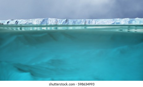 Arctic Landscape With Camera Half Underwater 3D Illustration