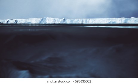 Arctic Landscape With Camera Half Underwater 3D Illustration