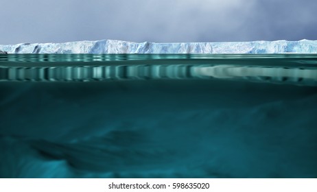 Arctic Landscape With Camera Half Underwater 3D Illustration