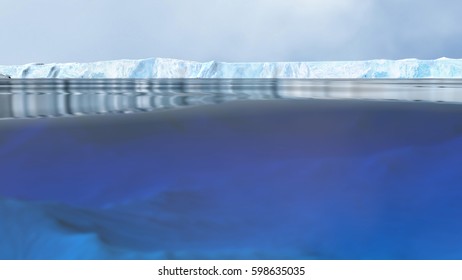 Arctic Landscape With Camera Half Underwater 3D Illustration