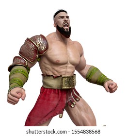 Ares The Greek God Of War In Action Close Up, 3d Illustration