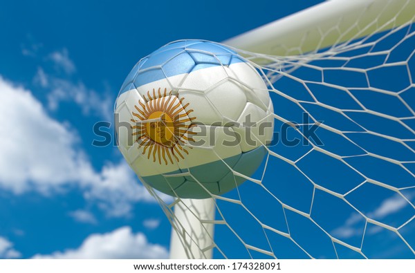 ゴールネットのサッカーボール アルゼンチンの国旗とサッカーボール のイラスト素材