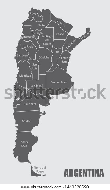 The\
Argentina map divided into regions with\
labels