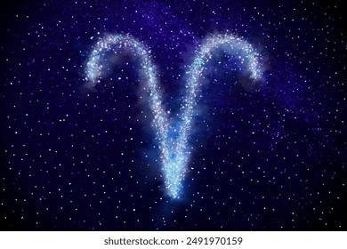 Aries zodiac sign made of stars on night sky