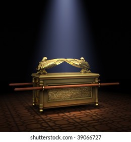 Ark of the Covenant inside the Holy of Holies illuminated with a shaft of light from above