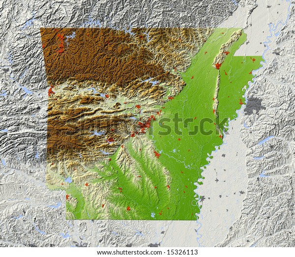 Arkansas Shaded Relief Map Major Urban Stock Illustration 15326113