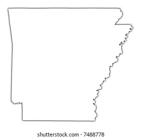 Arkansas(USA) outline map with shadow. Detailed, Mercator projection.
