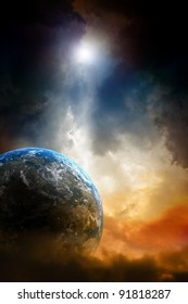 Armageddon background - planet earth in dark sky.