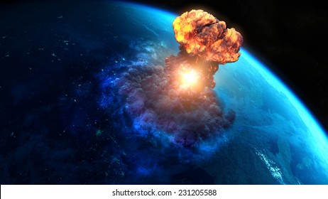 Armageddon. Nuclear bomb or asteroid impact creates a nuke mushroom