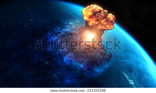 Armageddon. Nuclear bomb or asteroid impact\
creates a nuke\
mushroom