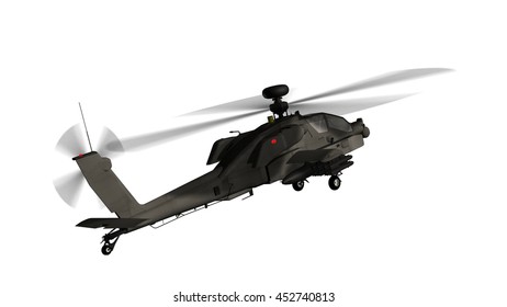 armed army Apache attack helicopter in flight isolated on white - 3d rendering