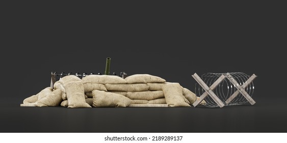 Armed Military Watchtower, Military Trench And Defensive Position, 3d Rendering, Nobody