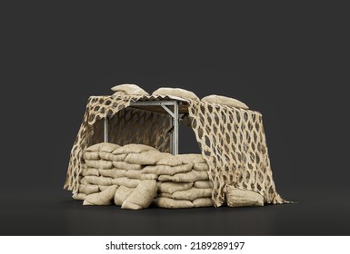 Armed Military Watchtower, Military Trench And Defensive Position, 3d Rendering, Nobody