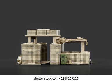 Armed Military Watchtower, Military Trench And Defensive Position, 3d Rendering, Nobody