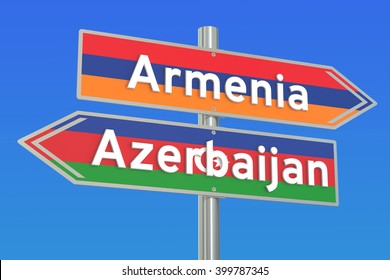 Armenia And Azerbaijan Crisis Concept, 3D Rendering