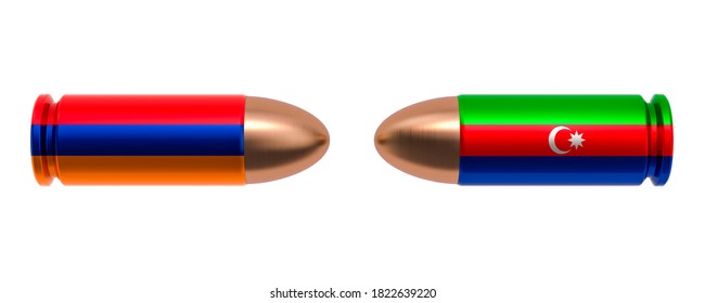 Armenia And Azerbaijan Military Conflict Concept. 3D Rendering Isolated On White Background