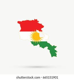 Armenia map in Kurdistan flag colors