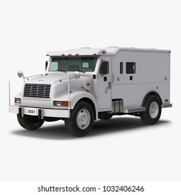 Armored Cash Transport on white. 3D illustration, clipping path