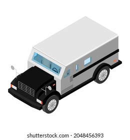 Armored Cash Truck Isometric View. Utility Security Van Vehicle. Raster