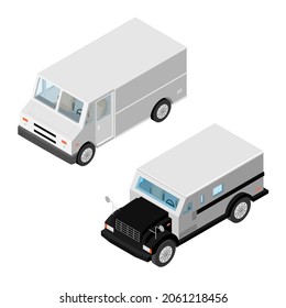 Armored Cash Truck Isometric View. Utility Security Van Vehicle. Raster