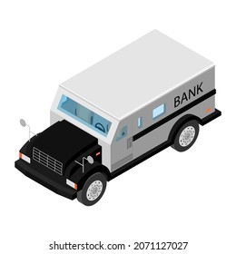 Armored Cash Truck Isometric View. Utility Security Van Vehicle. Raster